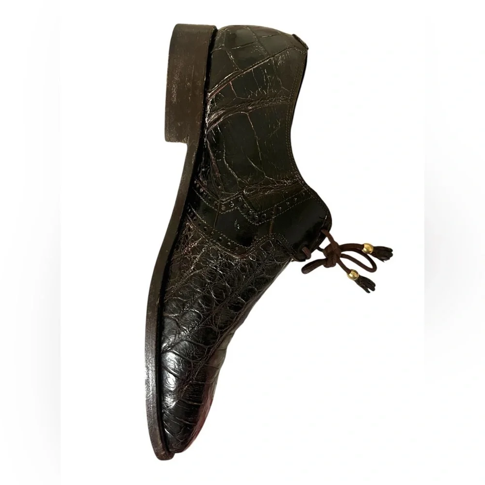 Mauri Alligator Skin Lace-Up Dark Brown Oxford Shoes US 9 Handmade Italy